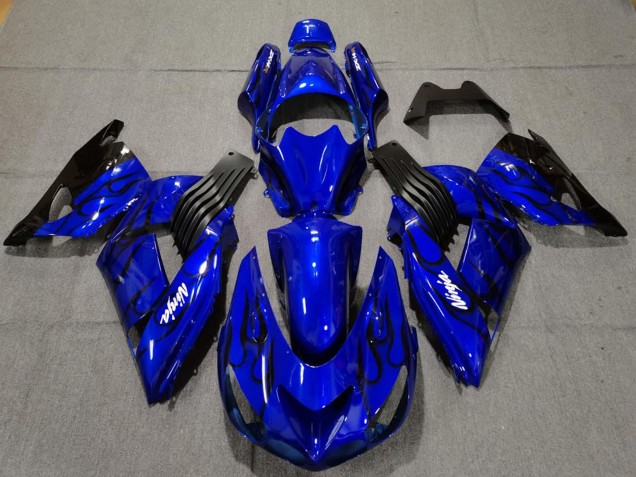 2006-2011 Blue Black Flame Kawasaki ZX14R Motorcycle Fairings