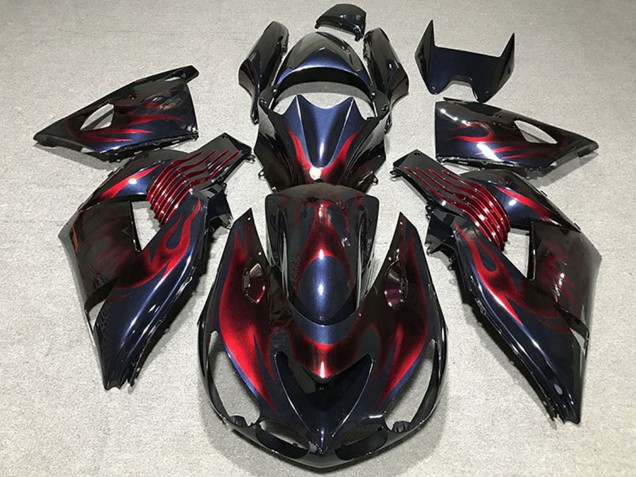 2006-2011 Chameleon Blue Black Red Flame Kawasaki ZX14R Motorcycle Fairings