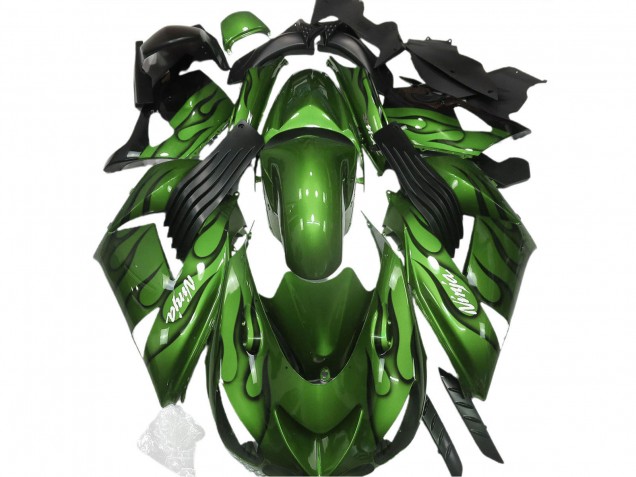 2006-2011 Green Black Flame Kawasaki ZX14R Motorcycle Fairings