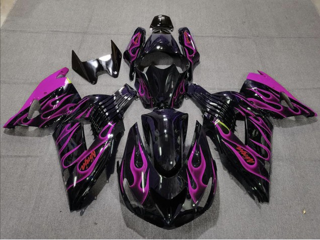 2006-2011 Glossy Black Purple Flame Kawasaki ZX14R Motorcycle Fairing