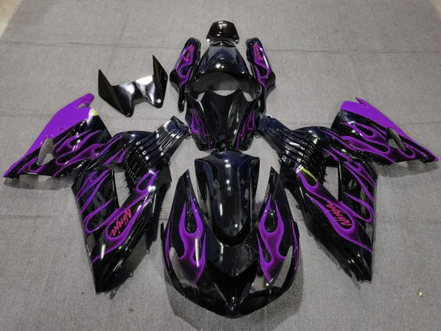 2006-2011 Glossy Black Purple Flame Kawasaki ZX14R Motorcycle Fairings