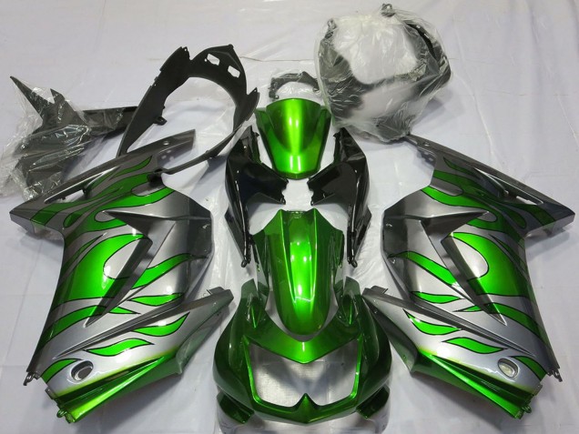 2008-2012 Silver Green Flame Kawasaki Ninja 250 Motorcycle Fairings