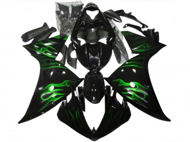 2009-2011 Glossy Black Green Flame Yamaha R1 Motorcycle Fairings
