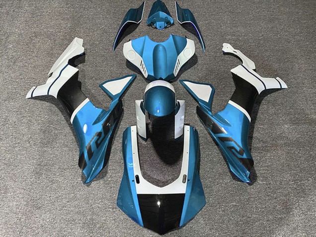 2015-2019 Light Blue White Carbon Fiber Accents Yamaha R1 Motorcycle Fairings