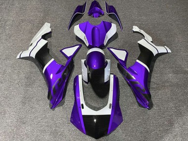 2015-2019 White Purple Carbon Fiber Accents Yamaha R1 Motorcycle Fairings