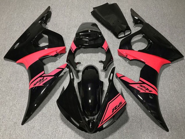 2003-2004 Glossy Black Pink Yamaha R6 Motorcycle Fairings