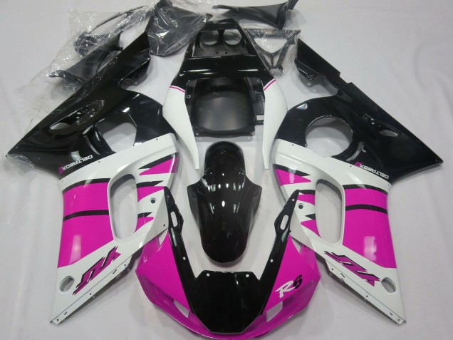 1998-2002 White Pink Glossy Black Yamaha R6 Motorcycle Fairings