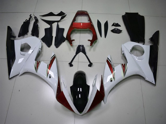 2003-2004 White Red Glossy Black Yamaha R6 Motorcycle Fairings