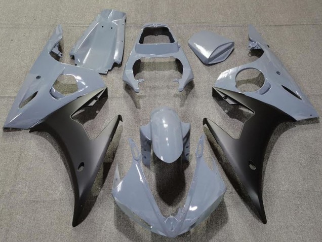 2003-2004 Nardo Grey Matte Black Yamaha R6 Motorcycle Fairings