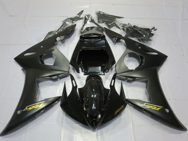 2003-2004 Glossy Black Matte Black Gold Decals Yamaha R6 Motorcycle Fairings