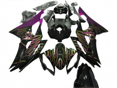 2008-2016 Purple Glossy Black Gold Flame Yamaha R6 Motorcycle Fairings