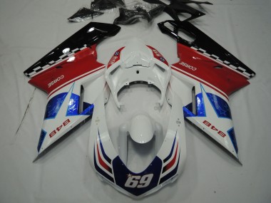 2007-2014 White Red Blue Glossy Black Corse 69 Ducati 848 Motorcycle Fairings