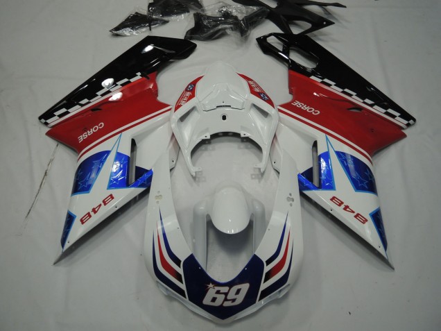 2007-2014 White Red Blue Glossy Black Corse 69 Ducati 848 Motorcycle Fairings