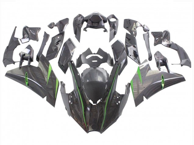 2015-2022 Black Carbon Fiber Green Kawasaki Ninja H2 Motorcycle Fairings