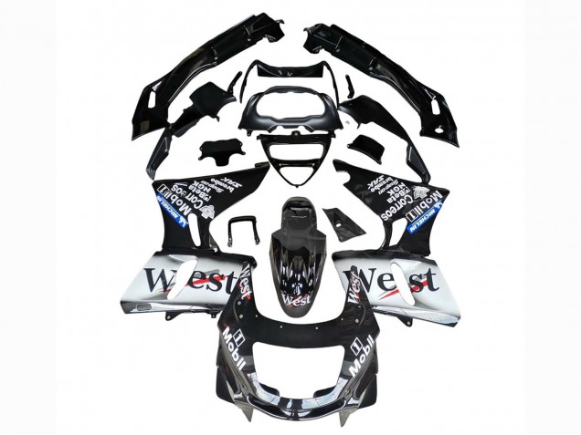 1998-2003 Glossy Black White West Kawasaki ZZR600 Motorcycle Fairings