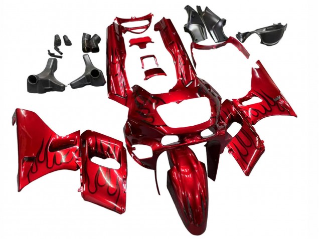 1998-2003 Red with Black Flame Kawasaki ZZR600 Motorcycle Fairings