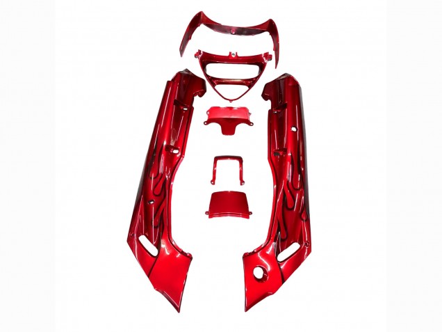 1998-2003 Red with Black Flame Kawasaki ZZR600 Motorcycle Fairings