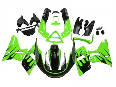 1993-2007 Green Glossy Black Flame Kawasaki ZZR400 Motorcycle Fairings
