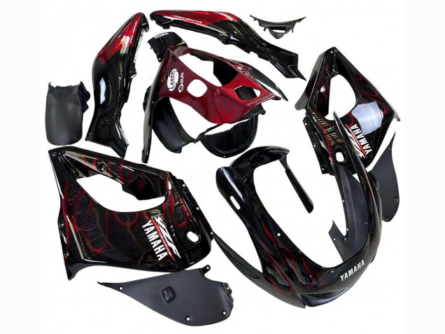 1997-2007 Black with Dark Red Flame Yamaha YZF 1000R Thunderace Motorcycle Fairings