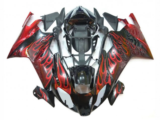 2003-2006 Glossy Black Red Flame Aprilia RSV1000 Motorcycle Fairings