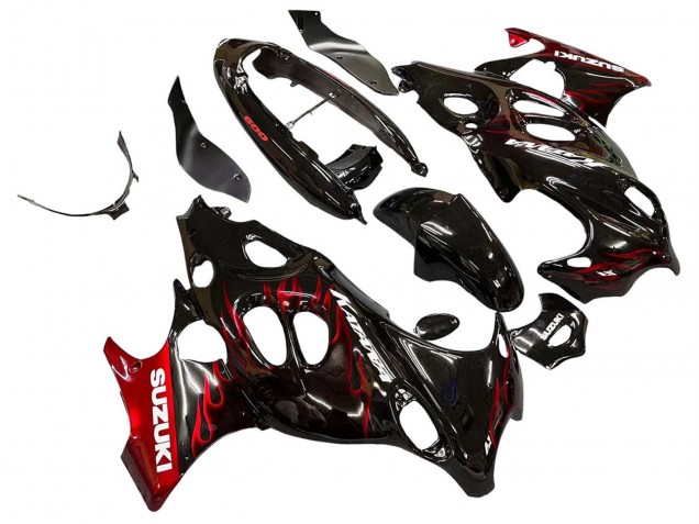 2004-2006 Glossy Black Red Flame Suzuki GSX600F/GSX750F Motorcycle Fairings