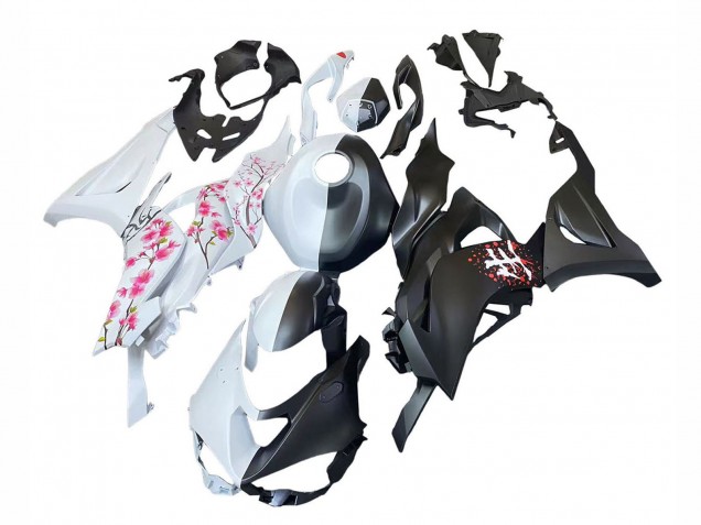 2023-2025 Black White with Flower Kawasaki ZX6R Motorcycle Fairings
