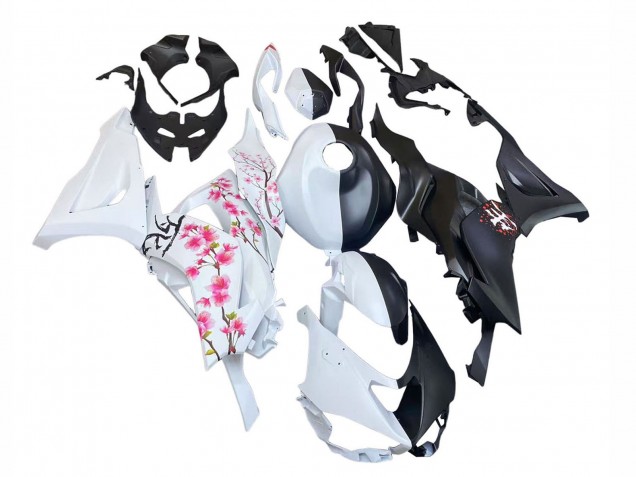 2023-2025 Black White with Flower Kawasaki ZX6R Motorcycle Fairings