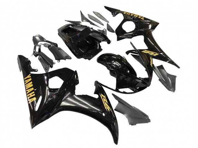 2003-2004 Glossy Black Gold Decals Yamaha YZF R6 Motorcycle Fairings