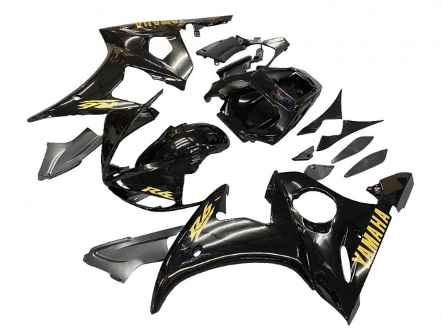 2003-2004 Glossy Black Gold Decals Yamaha YZF R6 Motorcycle Fairings