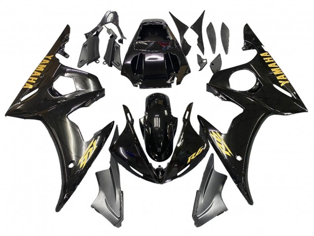 2003-2004 Glossy Black Gold Decals Yamaha YZF R6 Motorcycle Fairings