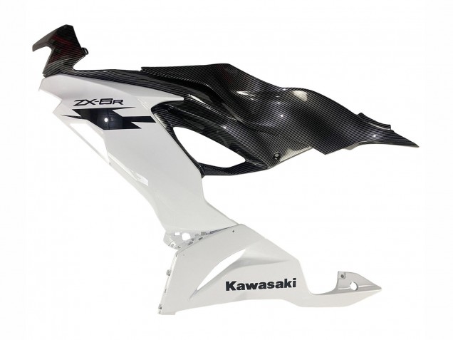 2019-2022 White Black Carbon Fiber Kawasaki ZX6R Motorcycle Fairings