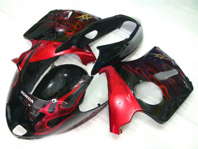 1996-2007 Glossy Black Red Flame Honda CBR1100XX Blackbird Motorcycle Fairing Kits
