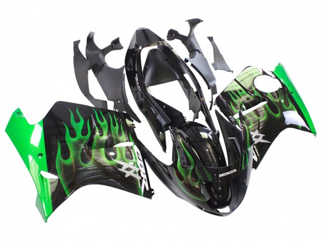 1996-2007 Glossy Black Green Flame Honda CBR1100XX Blackbird Motorcycle Fairing