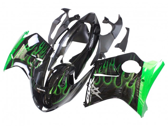 1996-2007 Glossy Black Green Flame Honda CBR1100XX Blackbird Motorcycle Fairing