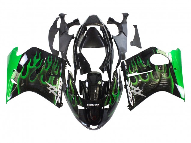 1996-2007 Glossy Black Green Flame Honda CBR1100XX Blackbird Motorcycle Fairing