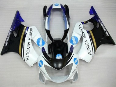 1999-2000 White Blue Glossy Black Konica Minolta Honda CBR600 F4 Motorcycle Fairings