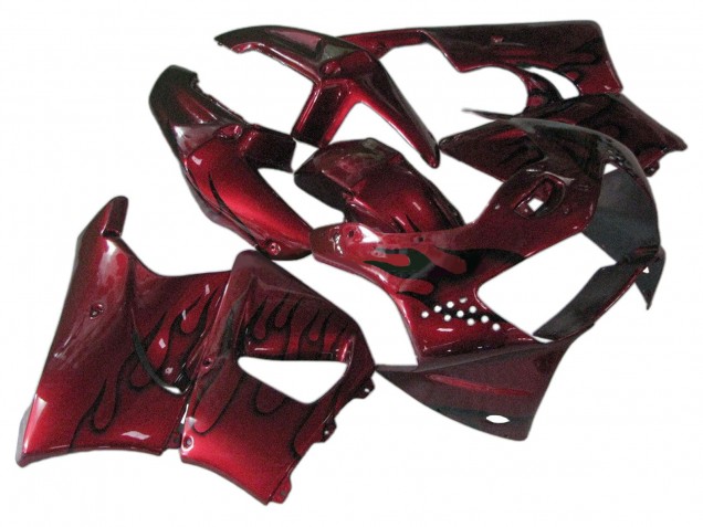 1998-1999 Dark Red with Black Flame Honda CBR900RR 919 Motorcycle Fairings