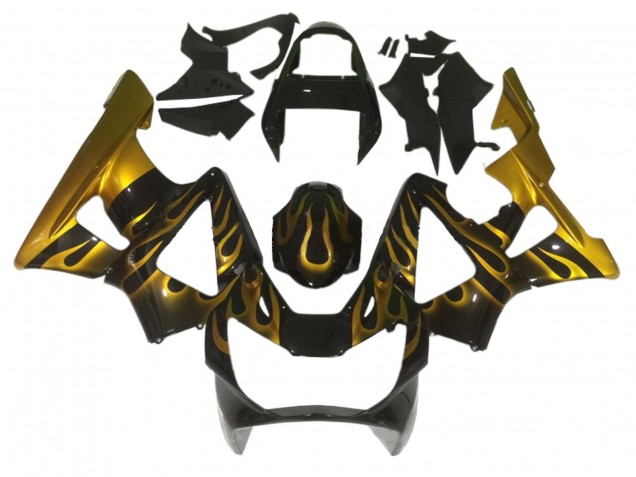 2000-2001 Glossy Black Gold Flame Honda CBR900RR 929 Motorcycle Fairings