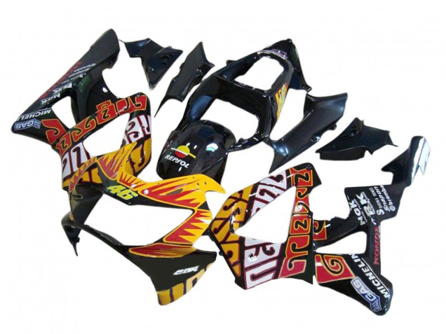 2000-2001 Glossy Black Orange Repsol Rossi Honda CBR900RR 929 Motorcycle Fairings