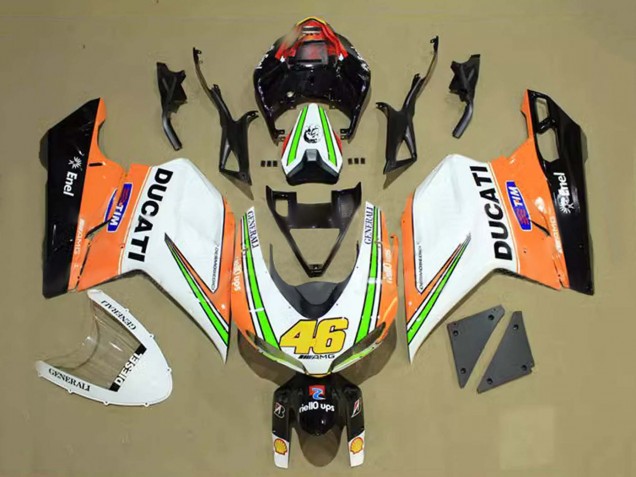 2007-2014 White Orange Green Glossy Black Tim 46 Ducati 848/1098/1198 Motorcycle Fairings