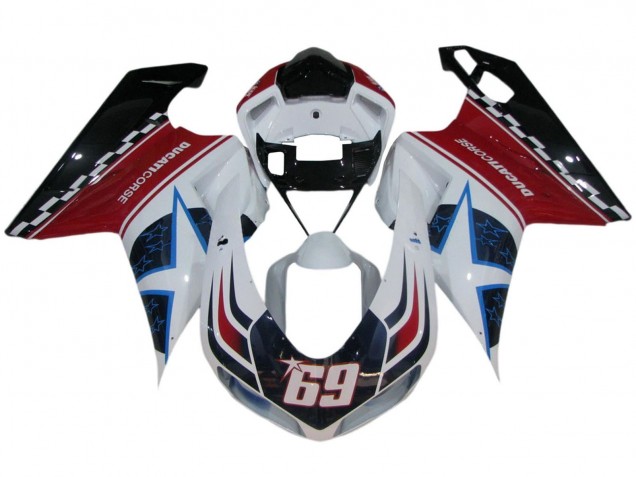 2007-2014 White Red Blue Glossy Black Corse 69 Ducati 848/1098/1198 Motorcycle Fairings
