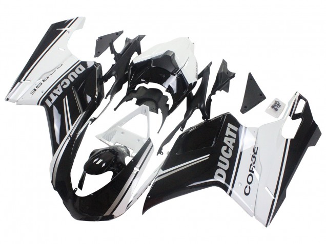 2007-2014 White Glossy Black Corse Ducati 848/1098/1198 Motorcycle Fairings
