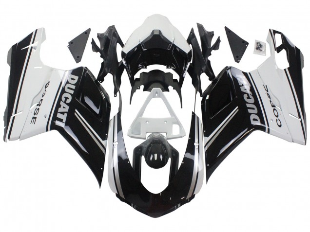 2007-2014 White Glossy Black Corse Ducati 848/1098/1198 Motorcycle Fairings