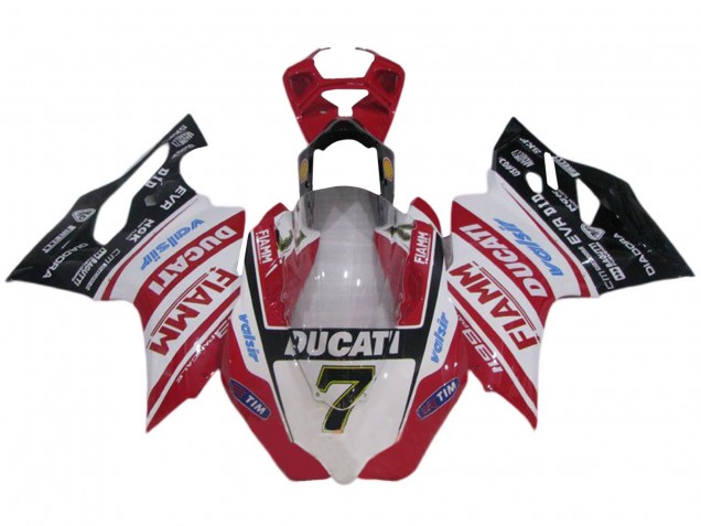 2011-2014 White Red Glossy Black Fiamm Valsir 7 Ducati 1199 Motorcycle Fairings