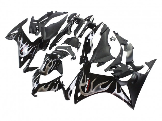 2013-2015 Glossy Black Silver Flame Honda CBR500R Motorcycle Fairings