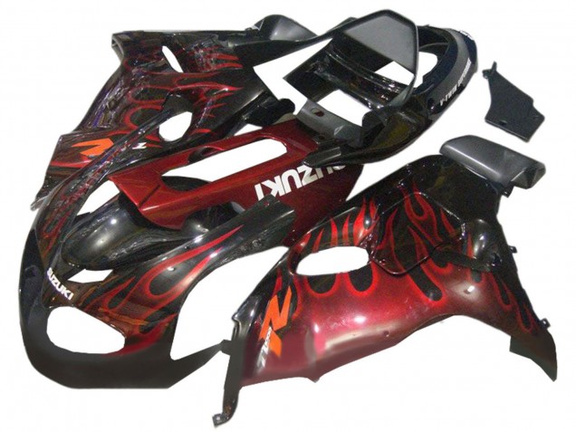 1998-2003 Glossy Black Red Flame Suzuki TL1000R Motorcycle Fairings