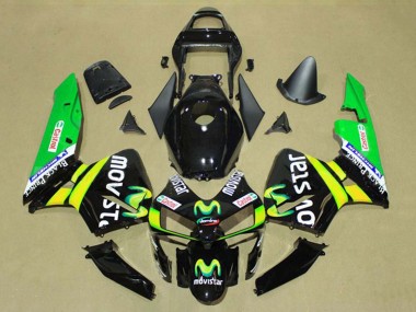 2003-2004 Glossy Black Yellow Green MoviStar Castrol Honda CBR600RR Motorcycle Fairings