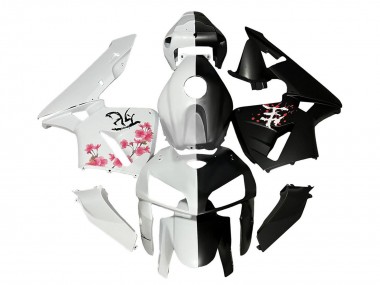 2005-2006 Black White with Cherry Blossom Honda CBR600RR Motorcycle Fairings