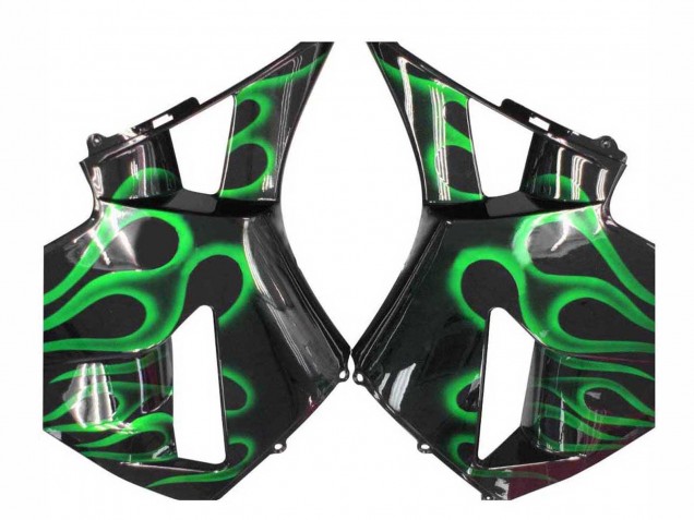 2005-2006 Glossy Black Green Flame Honda CBR600RR Motorcycle Fairings
