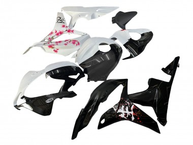 2007-2008 White Cherry Blossom Glossy Black Split Honda CBR600RR Motorcycle Fairings